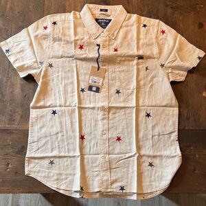 chubbies Cream Short-Sleeve Button-Down Shirt with Red, Navy & Gray Stars
